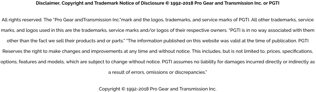 ProGear and Transmission disclaimer